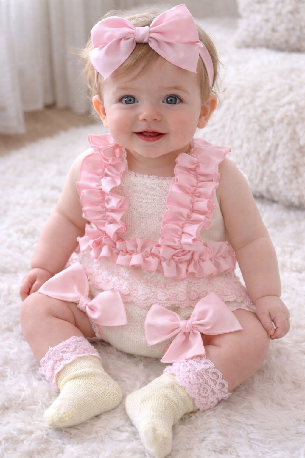 Baby knitted Ela pink and white set