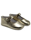 Girls pram shoes button gold
