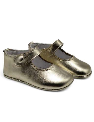 Girls pram shoes button gold